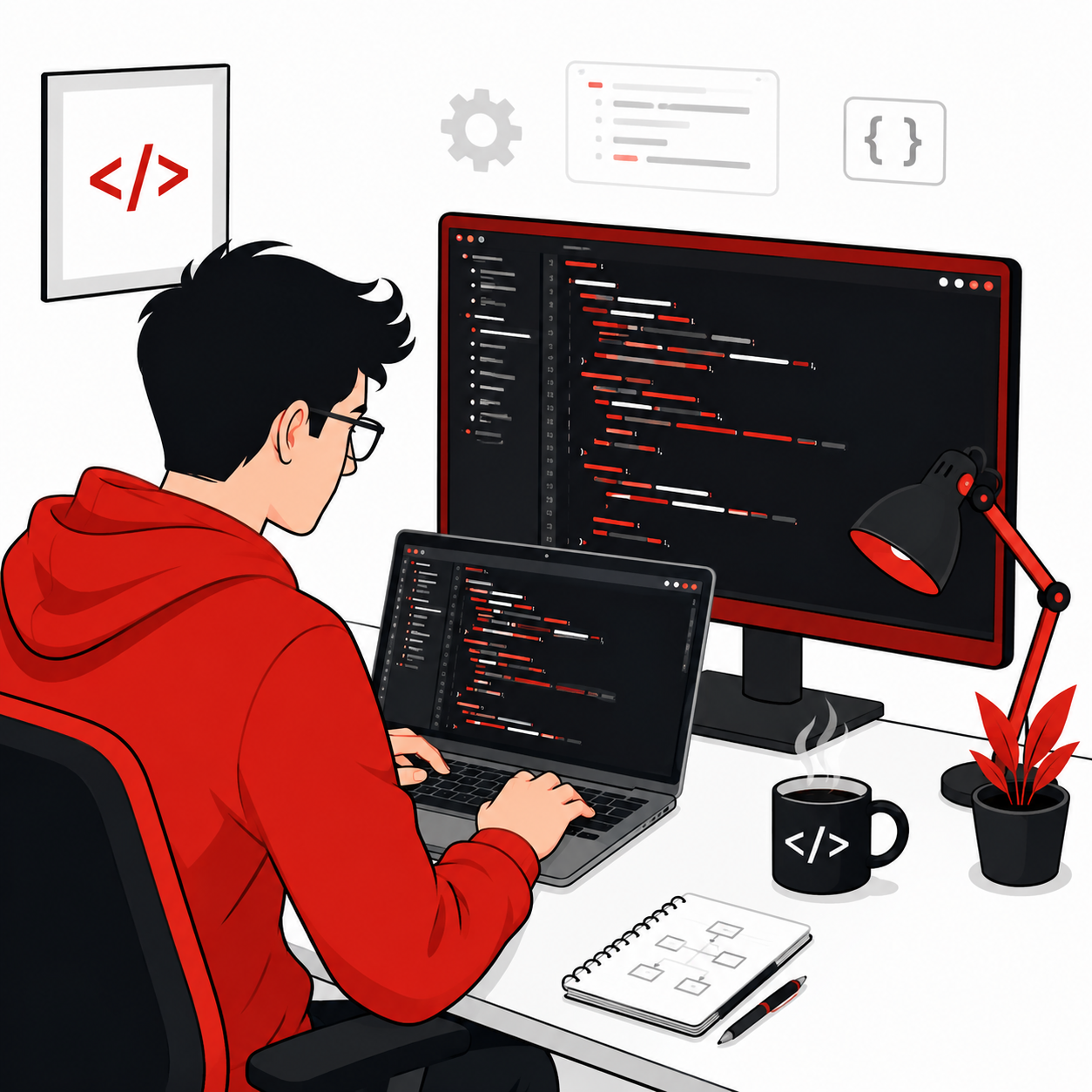 Developer writing code at Hendoi Technologies, Chennai, India